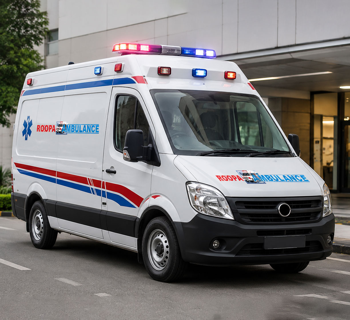 Roopa Ambulance staff attending to patient transportation