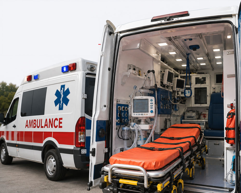 ICU ventilator ambulance interior in Delhi
